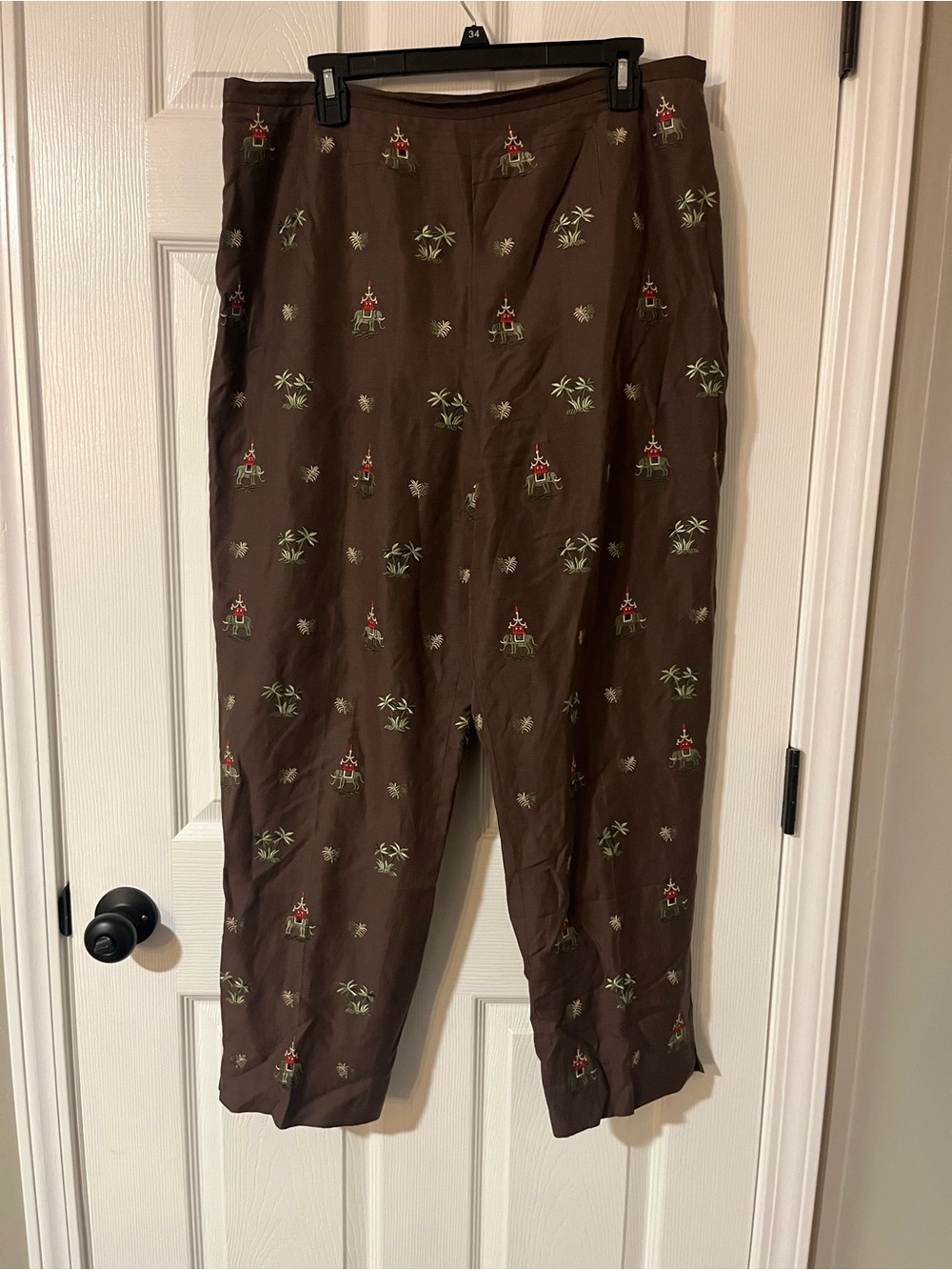 Talbots Brown Embroidered High-Rise Trousers with Green and Red Accents